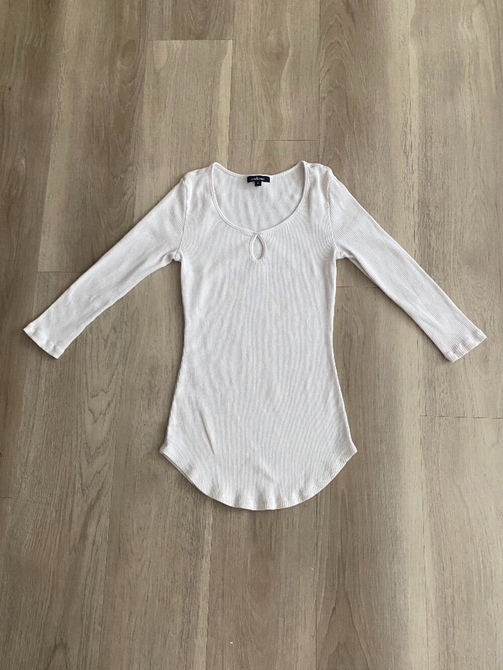 Ambiance Ribbed Long Sleeve Top Small Cream Fitted Basic Minimalist